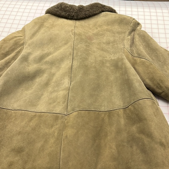 DUCK SPORT Genuine Shearling Sheepskin Suede/Fur Lined Button Pocket Car Coat M - Picture 7 of 16